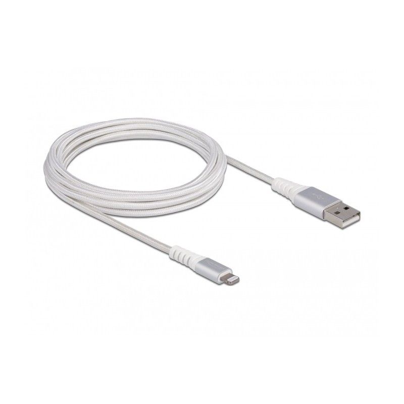 Delock USB Daten- und Ladekabel für iPhone™, iPad™, iPod™ DuPont Kevlar® weiß 3m